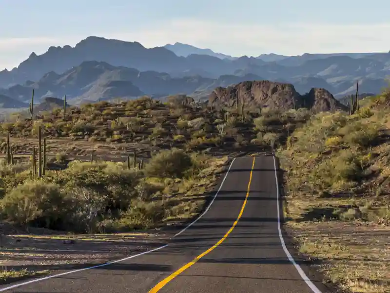 Open road in the middle of the desert.